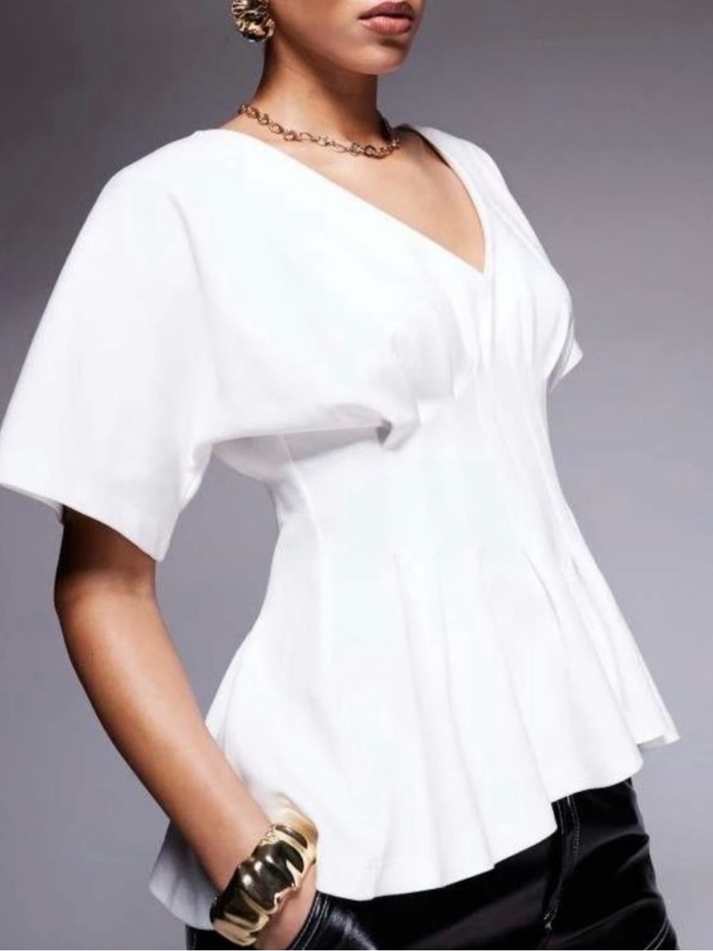 ASOS Interlock V-neck Peplum T-shirt With Pleated Waist